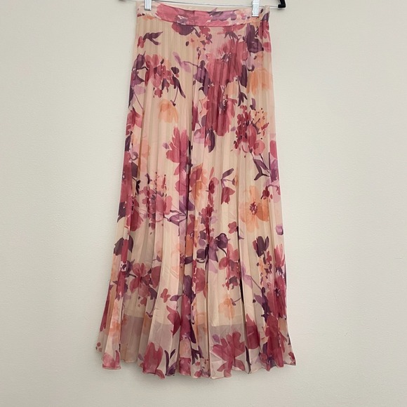 Zara Dresses & Skirts - Zara Skirt Women M Pink Floral Pleated Midi A Line Cottagecore Romantic Femme